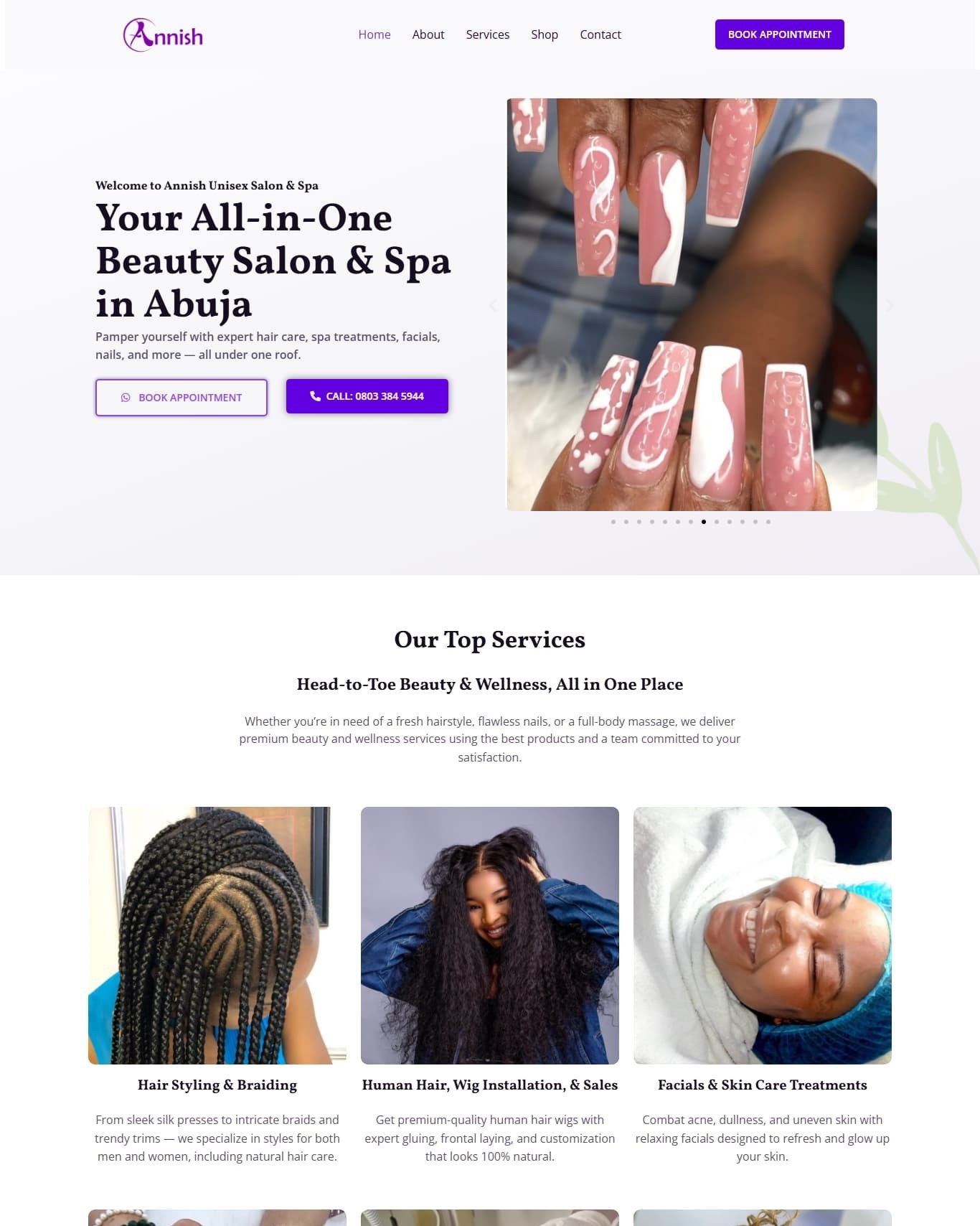 Annish Unisex Salon & Spa – Beauty Salon Website Redesign