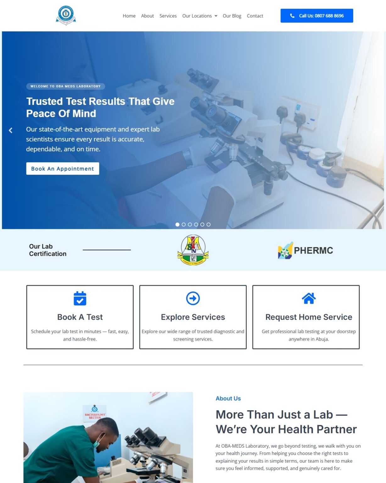 Oba Medical Laboratory – Diagnostic Center Custom Website